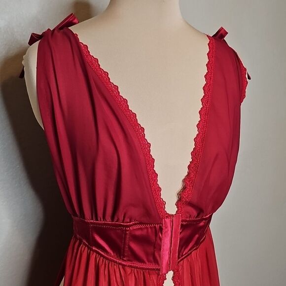 Oh La La Cheri Paris Red Maxi Lingerie Dress Small/Medium Drape Back Waist Cinch - Picture 2 of 12